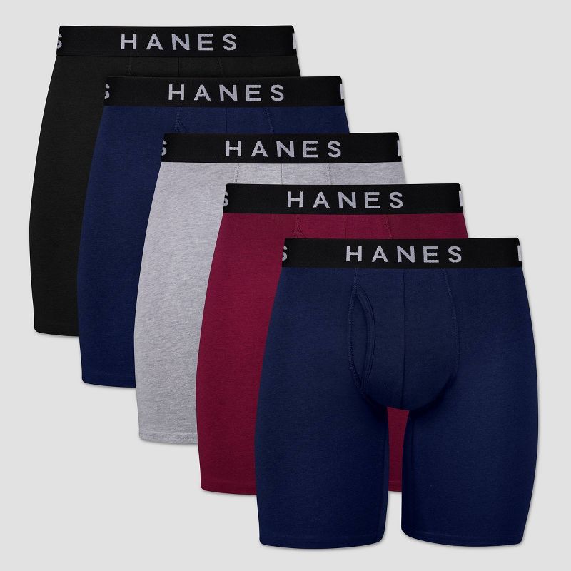 Hanes Premium Men's Stretch Long Leg Boxer Briefs 5pk - Black/Navy Blue/Gray S: Lightweight, Tagless, Breathable, Moisture Wicking, 4-Way Stretch