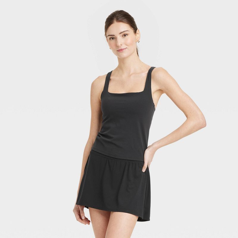 Women's Everyday Soft Square Neck Tank Top - All In Motion™ Black S: Moisture Wicking, Built-in Shelf Bra