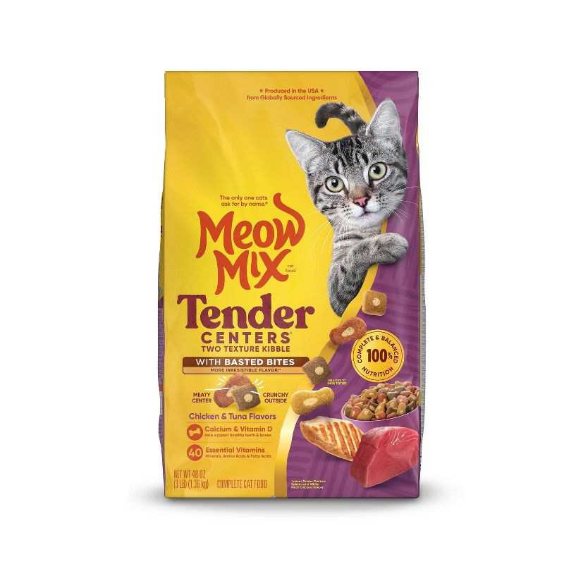 Meow Mix Tender Centers with Basted Bites with Flavors of Chicken & Tuna Adult Complete & Balanced Dry Cat Food - 3lbs