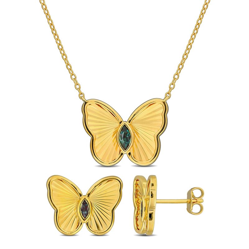 EVERLY JEWELRY | Yellow Plated Sterling Silver 2/5ct TGW Created Alexandrite Butterfly Earrings and Necklace Set - 17 in
