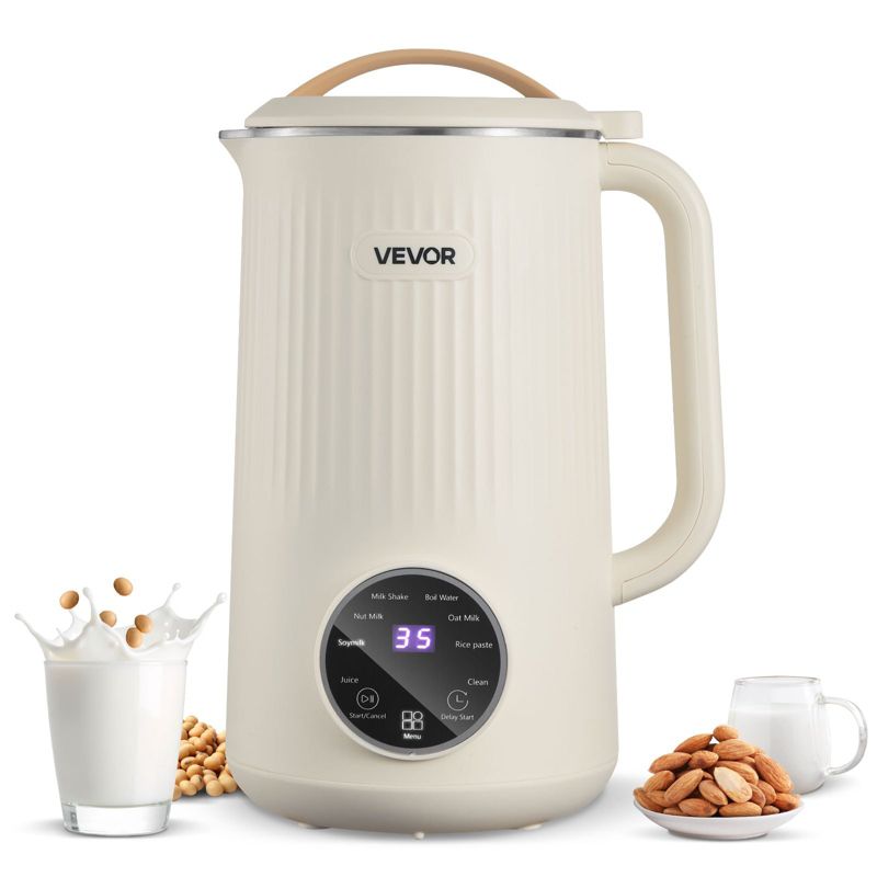 VEVOR 8-in-1 Nut Milk Maker, 34 oz Soy Milk Maker with 180W Blending, Self-Cleaning, Boil Water & 12-Hour Delay for Plant-Based Drinks
