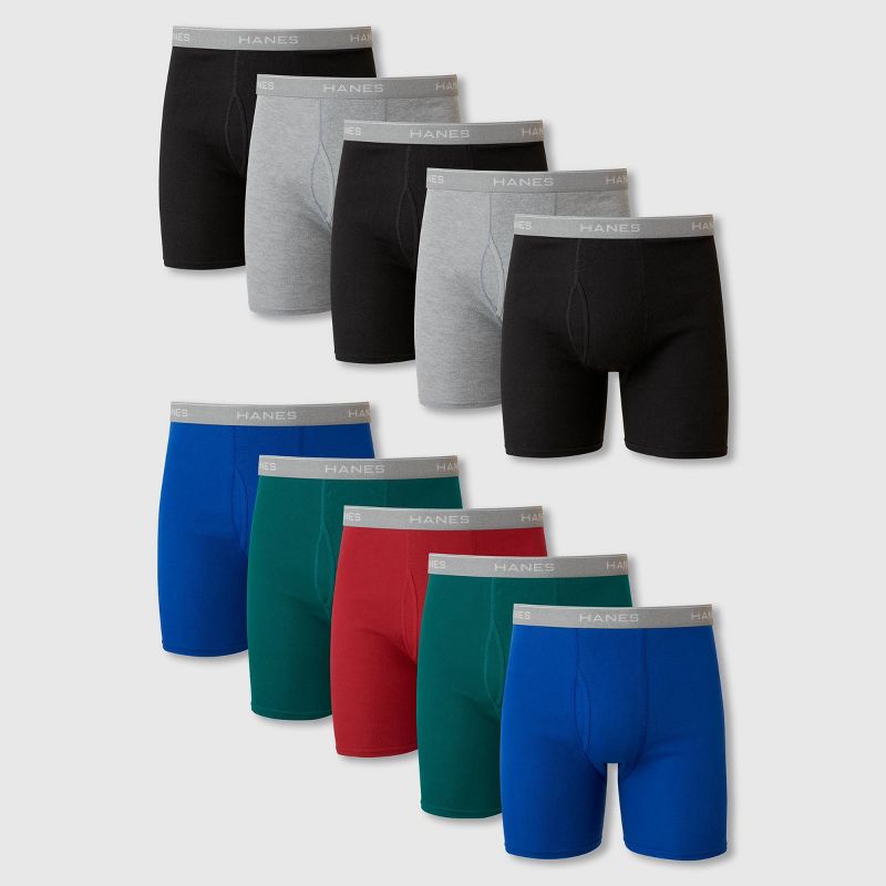Hanes Red Label Men's Super Value Boxer Briefs 10pk - Black/Gray/Green XL: Tagless, Breathable, Moisture Wicking