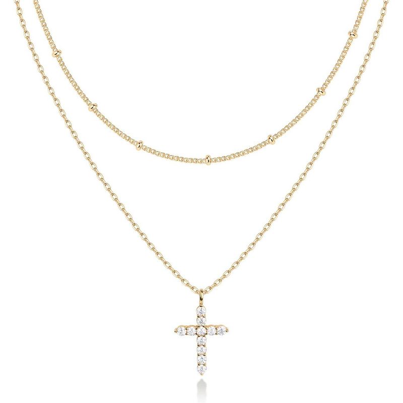 14K Gold Minimalist Layered Necklace with Multi-Charms