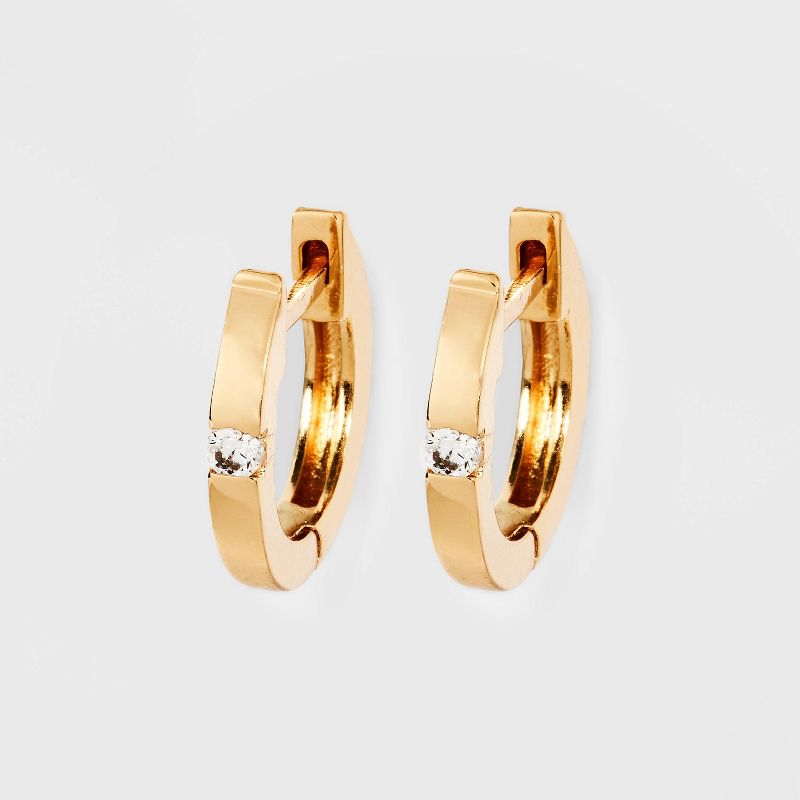 14K Gold Plated Cubic Zirconia Endless Hoop Earrings - A New Day™ Gold: Nickel-Free, Hinge Closure, Simulated Stones