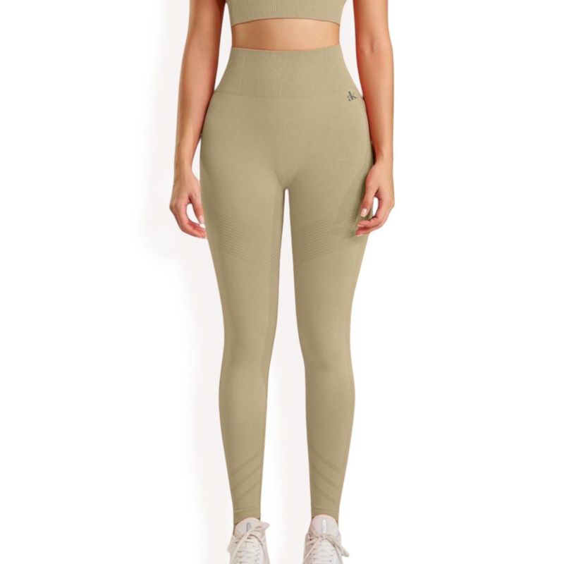 Anna-Kaci Active Women's High Waist Seamless Leggings with Full-Length Compression Fit for Workout Wear - Small, Beige