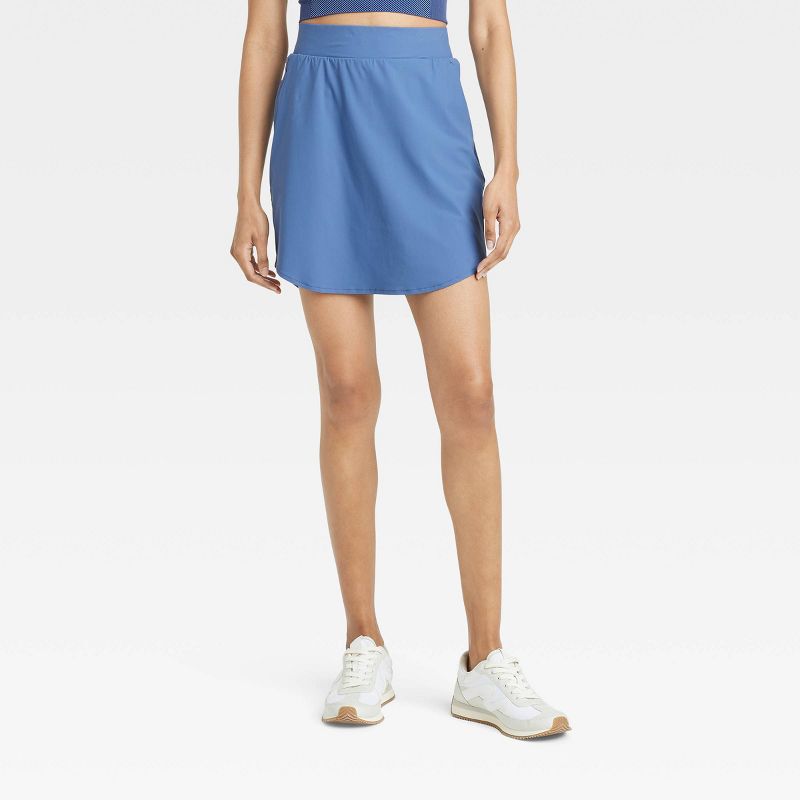 Women's Woven High-Rise Skort 17.5" - All In Motion™ Blue S: Fit, Adjustable Waistband, Built-in Shorts, UPF 50+