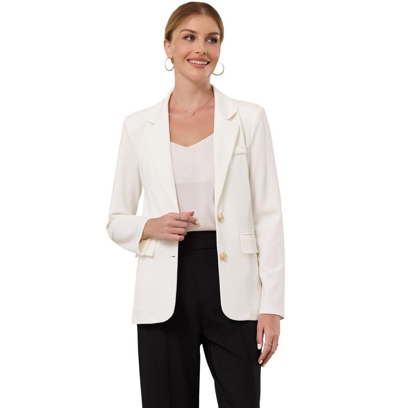 INSPIRE CHIC Women's Stretchy Knit Lightweight Long Sleeve Notch Lapel Button Down Semi Formal Jacket Blazer Large White