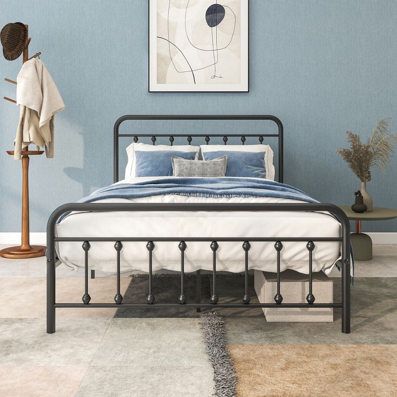 CLIHOME Modern Bedroom Furniture Metal Platform Bed Frame with Headboard, No Box Spring Needed