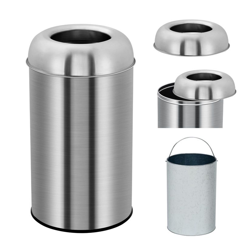 GustoWave Open Top Trash Can, 13 Gallon/50 L Outdoor Indoor Round Garbage Can with Removable Inner Wastebasket, Stainless Steel Rubbish Bin
