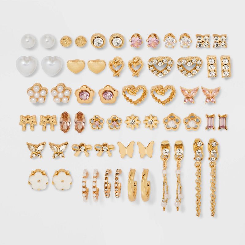Butterfly Flower Heart Mixed Hoop and Stud Earring Set 30pc - Wild Fable™ Gold: Acrylic, Nickel-Free Metal