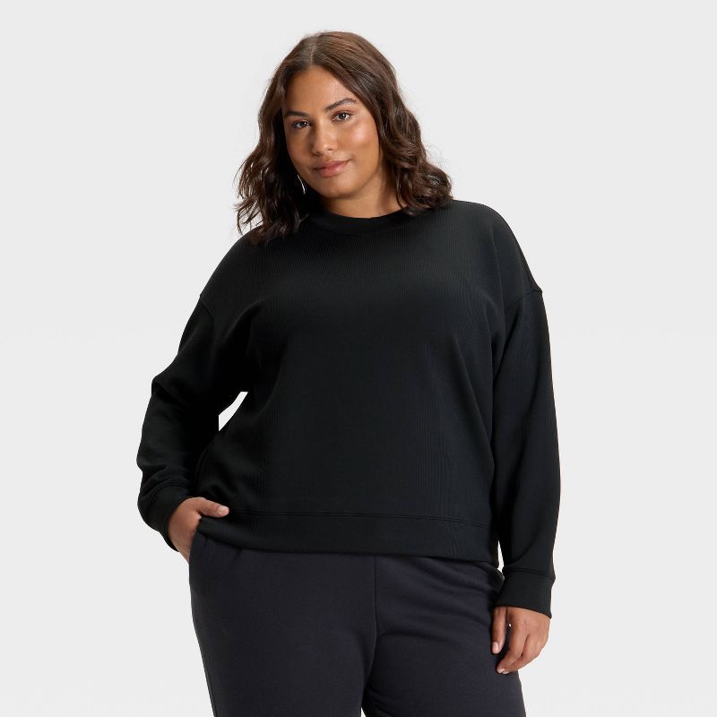 Women's Airy Sleek Ribbed Crewneck Sweatshirt - All In Motion™ Black 3X