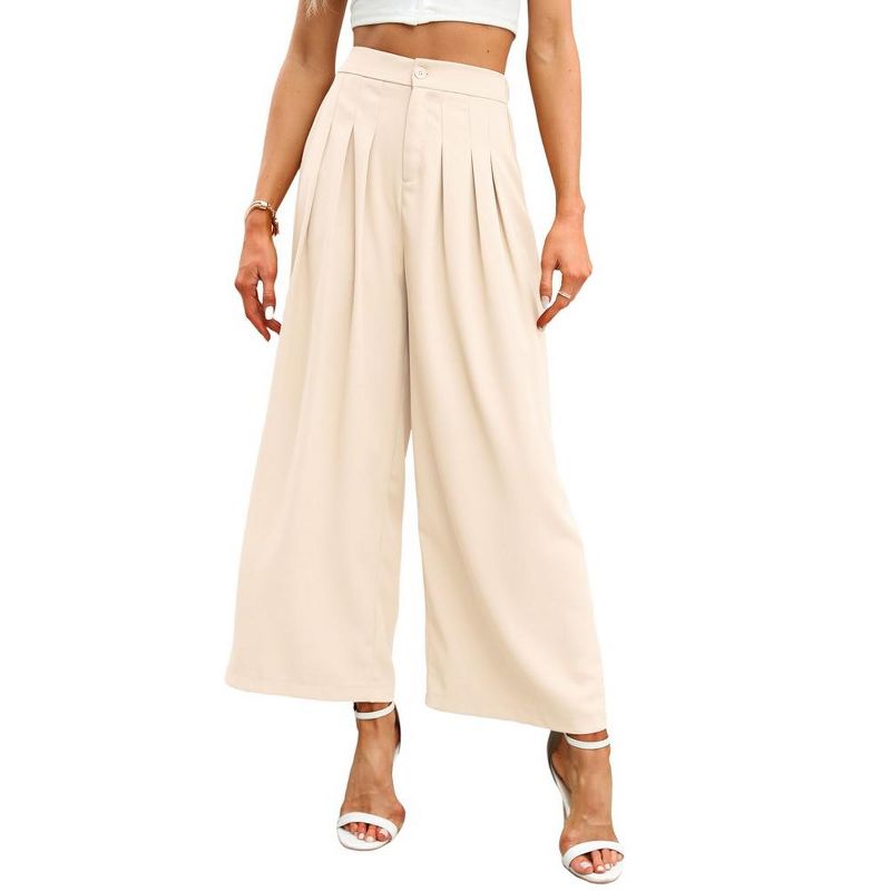Women's Wide Leg Dress Pants High Elastic Waisted in The Back Business Work Trousers Long Straight Suit Pants - Beige, XL