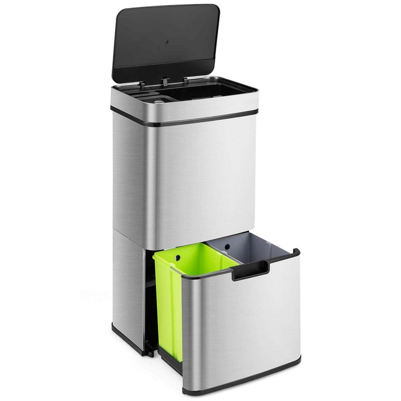 Costway 19 Gal Kitchen Trash Can with Soft Closing Lid & Stay-open Design Inner Buckets Silver