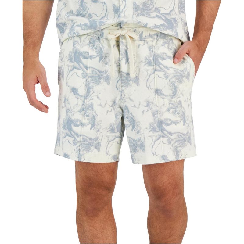 Alfani Mens Marble Pique Knit Casual Walking Shorts, white, X-Large
