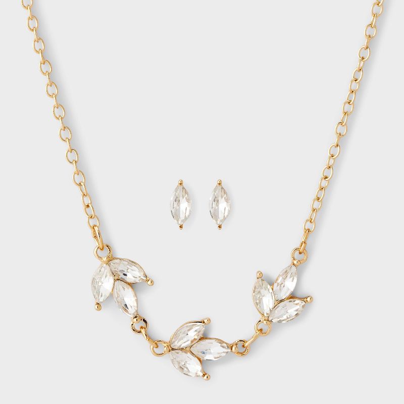 Crystal Necklace And Earring Set - A New Day™ Gold/Clear