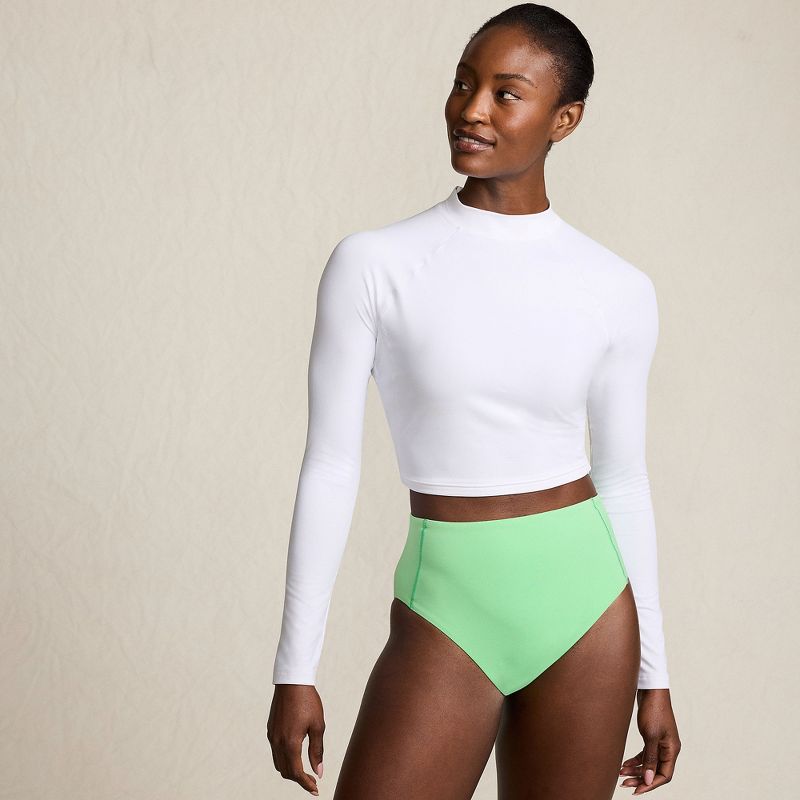 Lands' End Women's Petite SunShade UPF 50 Long Sleeve Cropped Rash Guard - X-Small - White