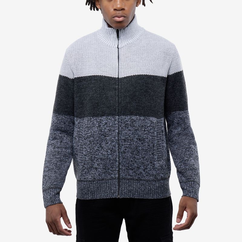 CULTURA Men's Full Zip Mock Neck Cardigan Sweater With Fleece Lining in HEATHER GREY/FROSTED GREY Size S
