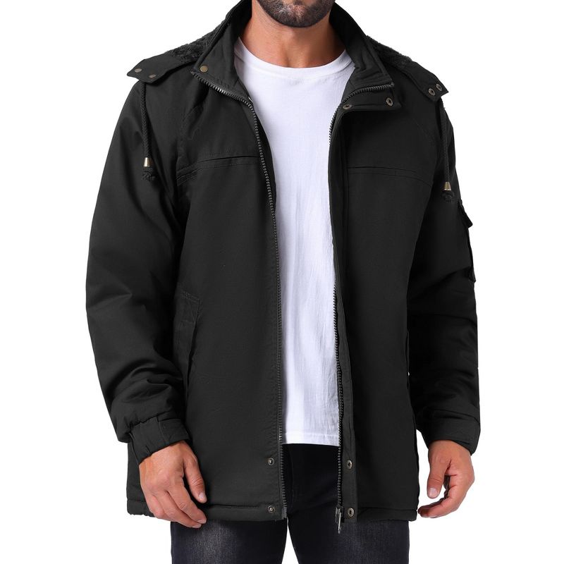 INSPIRE CHIC Men's Winter Warm Fleece Lined Thicken Hooded Work Parka Jacket Medium Black