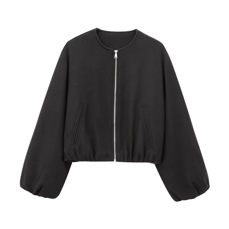 Women's Soft Jacket Zip Front Jacket Casual Long Sleeve Side Pocket Coat Black L