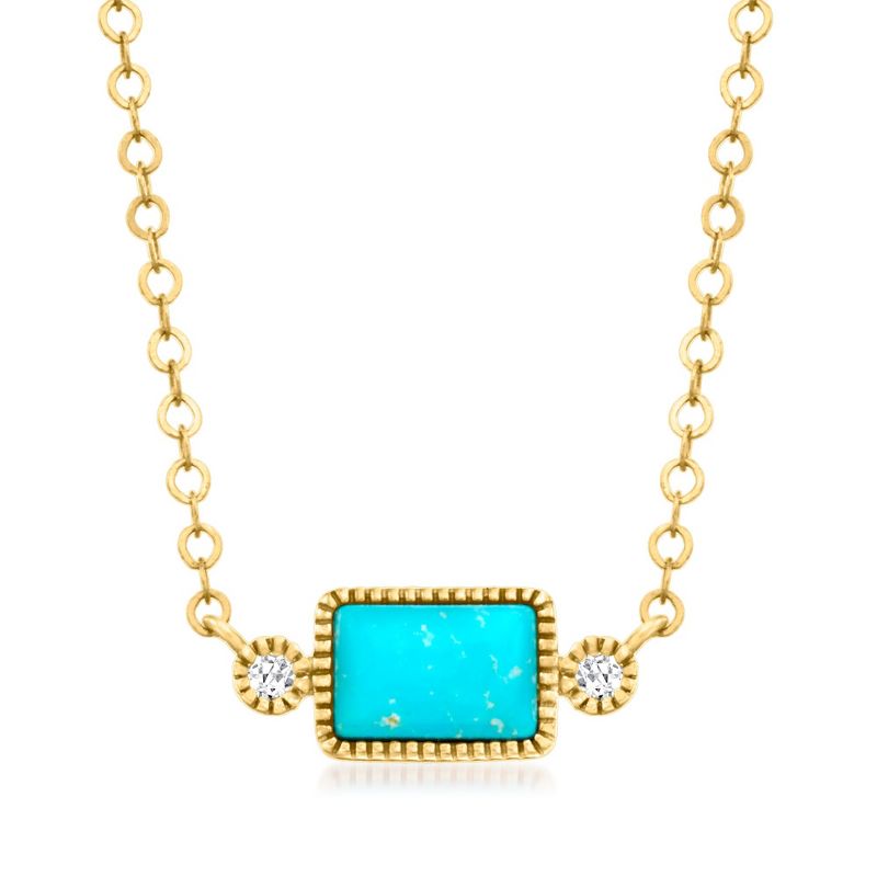 Pure Collection by Ross-Simons Turquoise Necklace With Diamond Accents in 14kt Yellow Gold Size 16