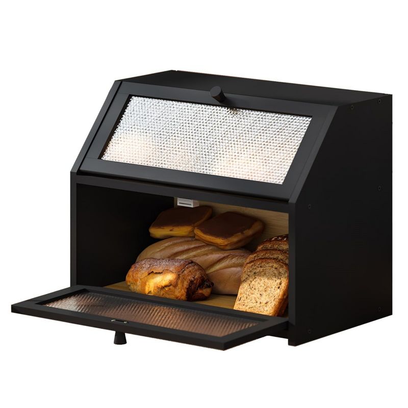MOEPISY Double Layer Bread Box, Large Capacity Storage Container for Kitchen Countertop (Black)