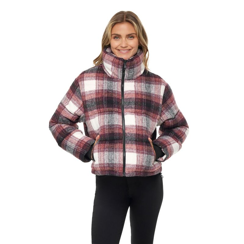 Women's Faux Wool Puffer Jacket - S.E.B. By SEBBY White-Wn Medium