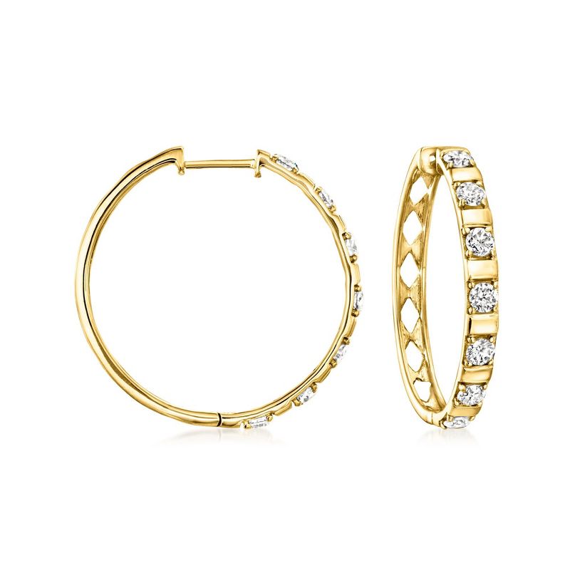 Ross-Simons 1.00 ct. t.w. Diamond Station Hoop Earrings in 18kt Gold Over Sterling