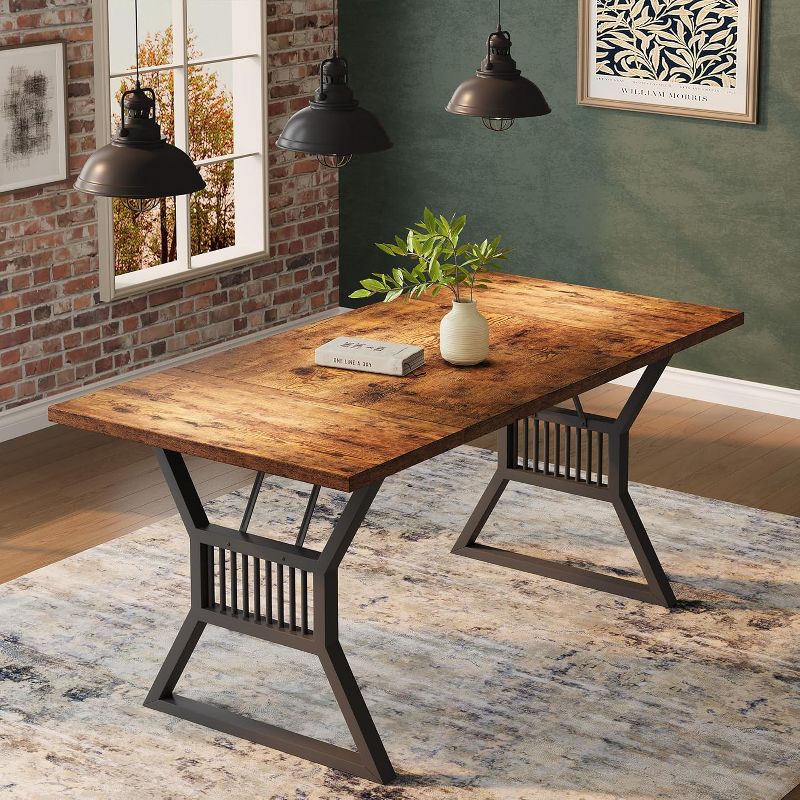 70.8In Dining Table Set for 4-6,Kitchen Dinner Table with Heavy Duty Metal Legs,Farmhouse Wooden Eating Table for Lining Room,Home-No Chair-Black