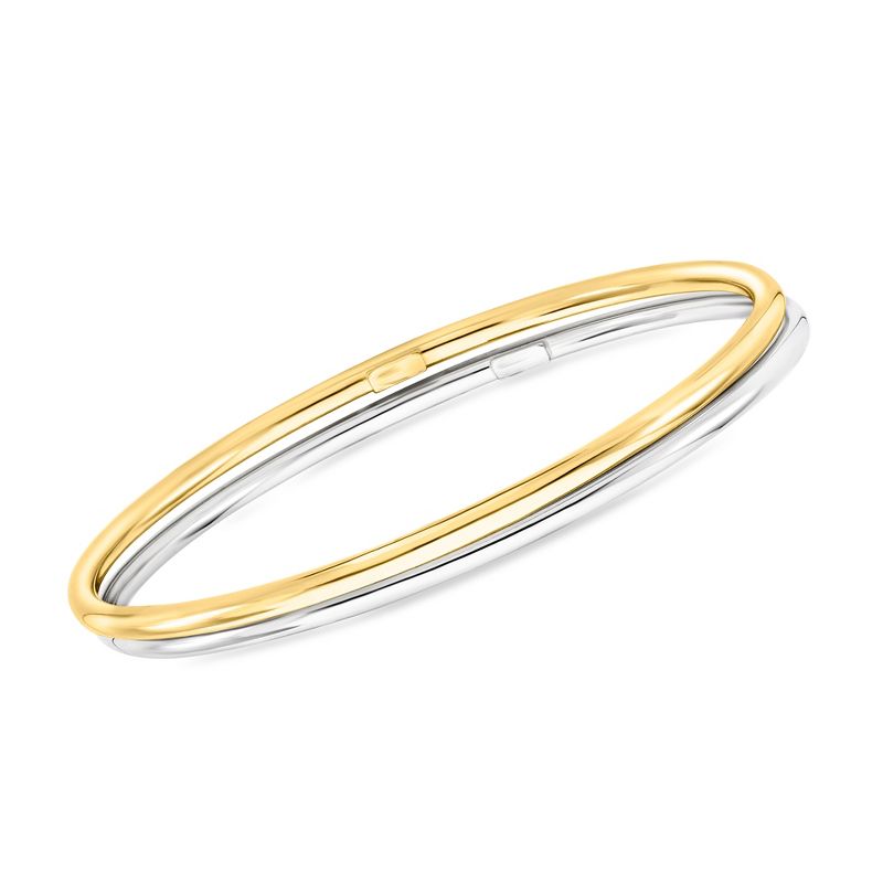 Ross-Simons Italian Sterling Silver and 22kt Gold Over Sterling Jewelry Set: 2 Polished Bangle Bracelets Size 7.5