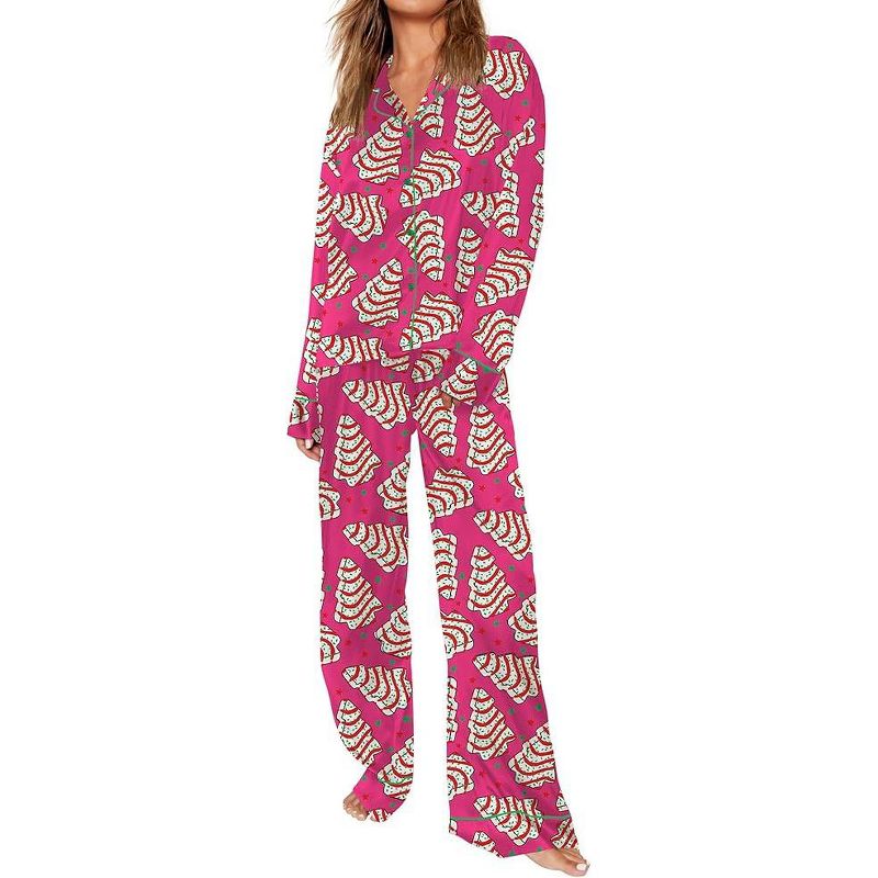 SHESHOW Pajamas for Women Set Long Sleeve Button Down Shirt And Pajama Pants Funny Satin Pjs Nightwear Sets Rose Pink xs