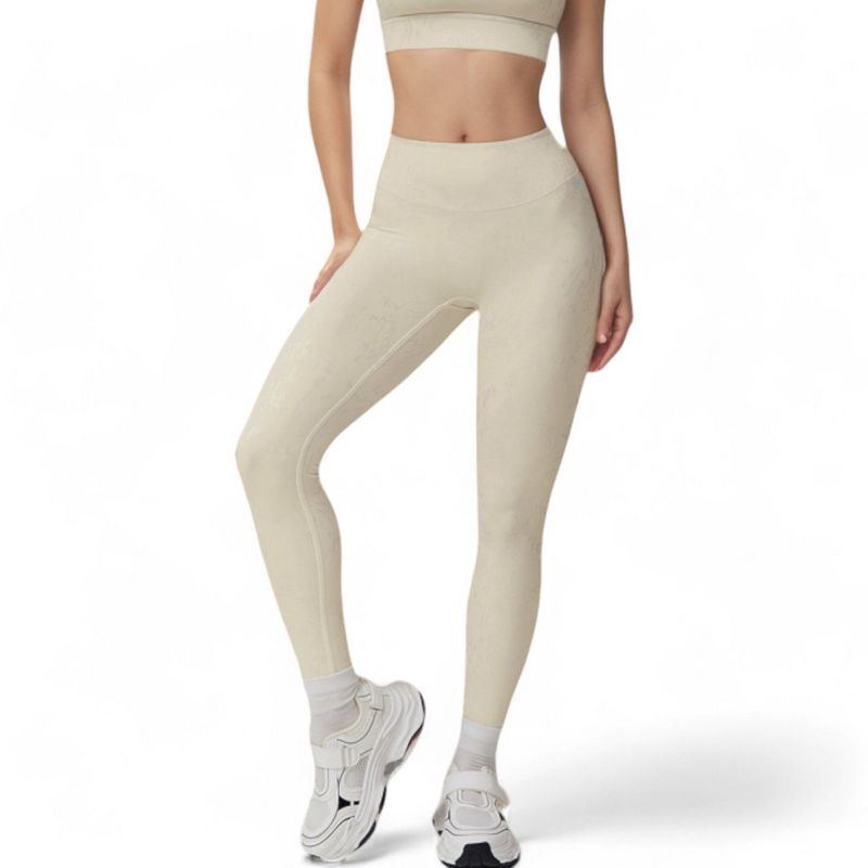 Anna-Kaci Active Women's High Waist Seamless Leggings with Subtle Textured Pattern- Small, Ivory