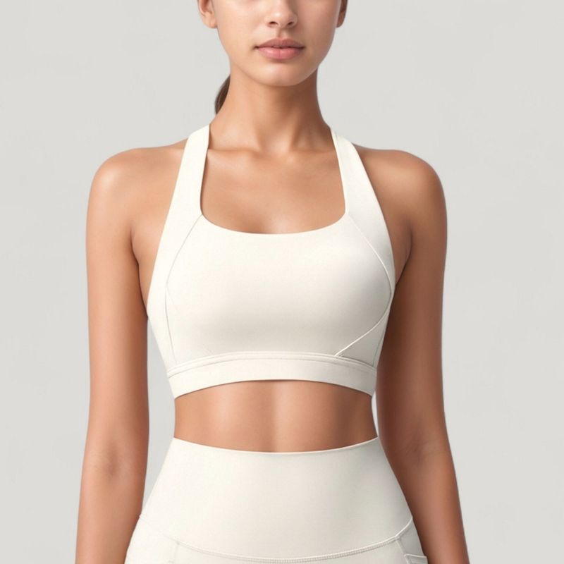 Anna-Kaci Active Women's Scoop Neck Seamless Athletic Crop Top with Wide Shoulder Straps - Large, Off White