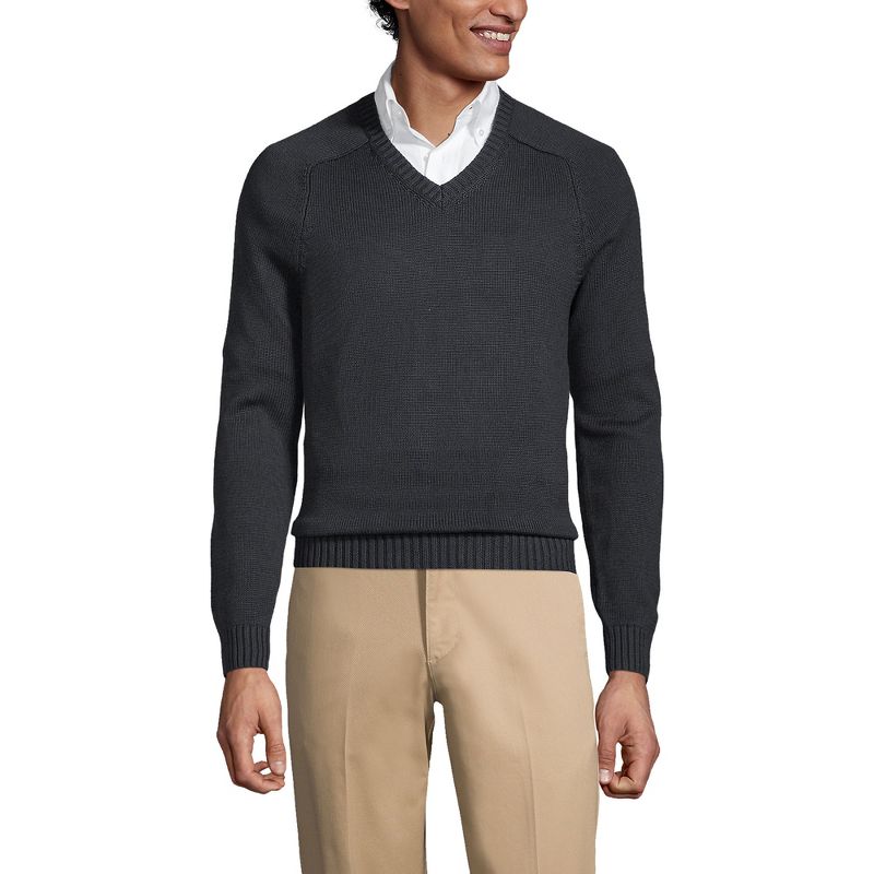 Lands' End Men's Cotton Modal V-neck Sweater - X Large - Black
