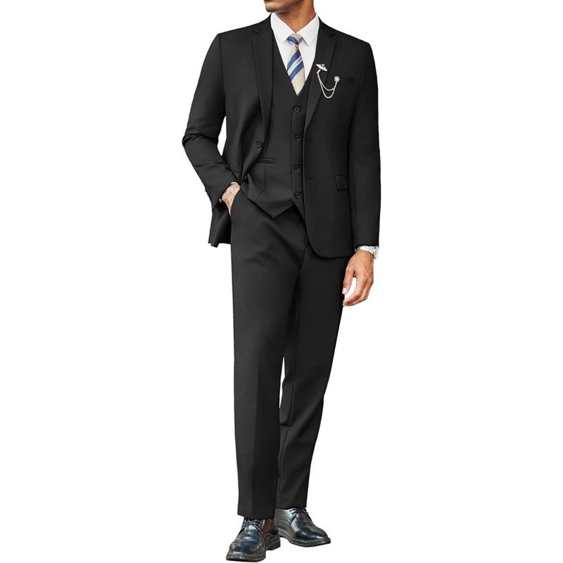 COOFANDY Men's 3 Pieces Suits Classic Fit 2 Buttons Dress Suit Set Wedding Business Dinner Prom Jacket Vest Pants Black 44