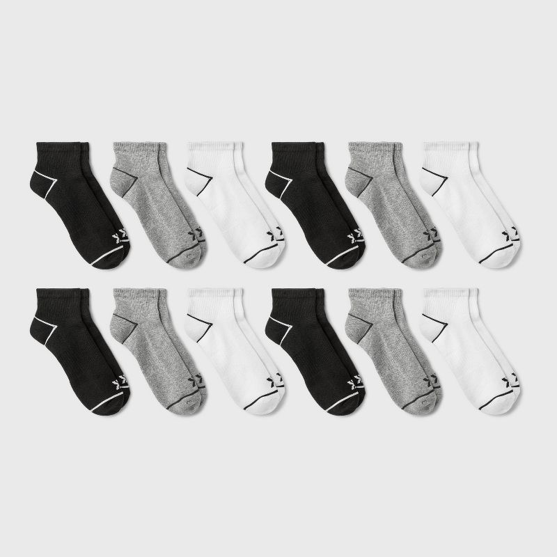 Men's Assorted Ankle Socks 12pk - All In Motion™ 6-12: Arch Support, Cushioned Heel, Midweight Knit Fabric