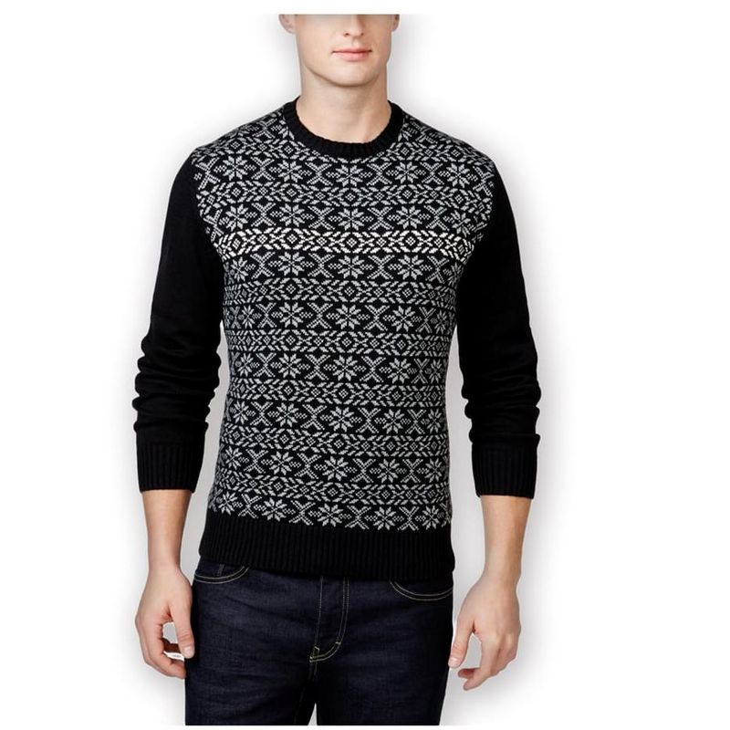 Weatherproof Mens Vintage Snowflake Shawl Sweater, black, X-Large