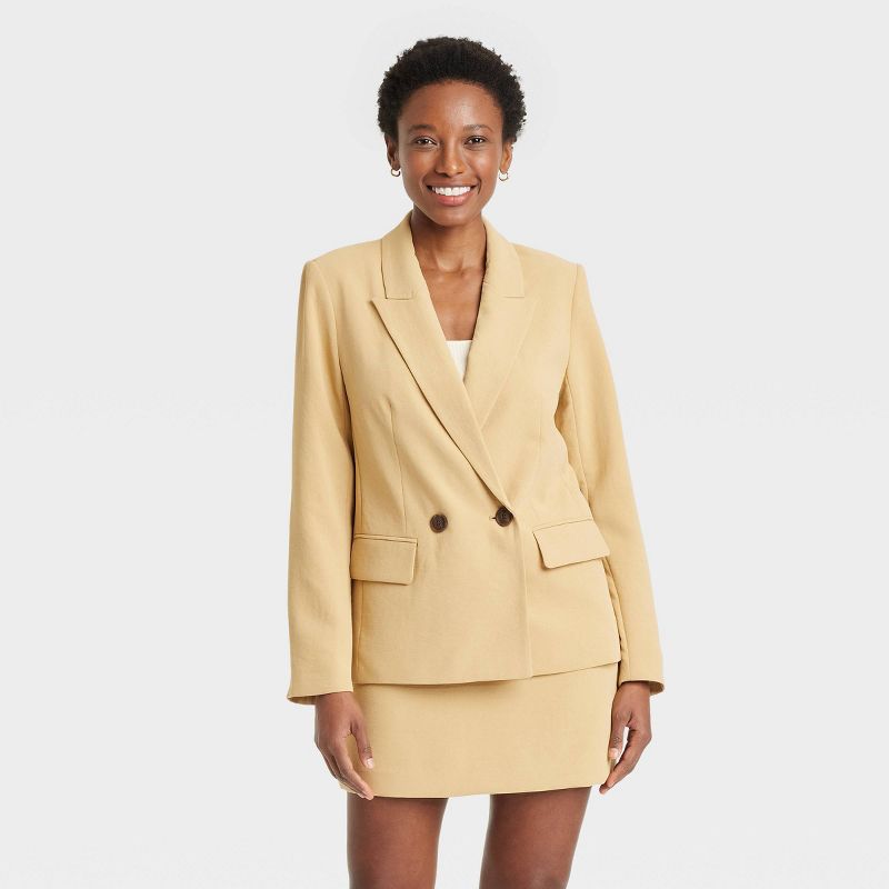 Women's Signature Crepe Slim Fit Blazer - A New Day™ Tan S: Midweight, Front Button, Patch Pocket
