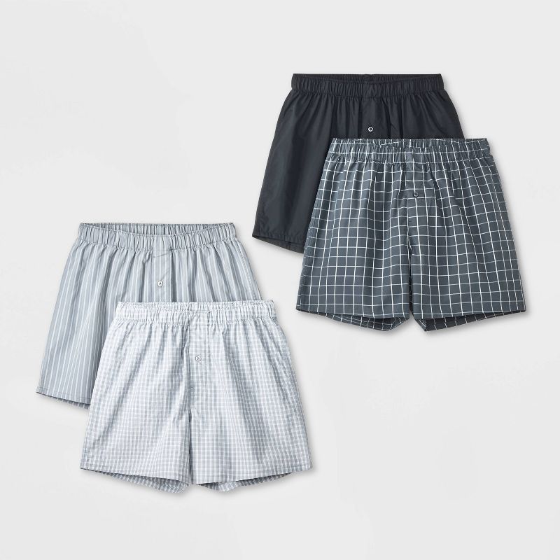 Men's 4pk Striped Woven Boxer Shorts - Goodfellow & Co™ Gray/Black L: Mid Rise, Elastic Waistband