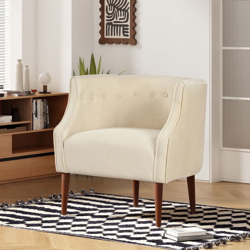 PAGED Modern Accent Chair, Upholstered Club Chair with Arms, Back and Wood Legs, Comfy Reading Chair for Bedroom, Living Room Furniture, Beige