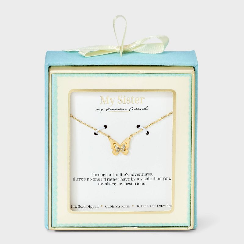 14K Gold Dipped Cubic Zirconia Butterfly Necklace - Gold