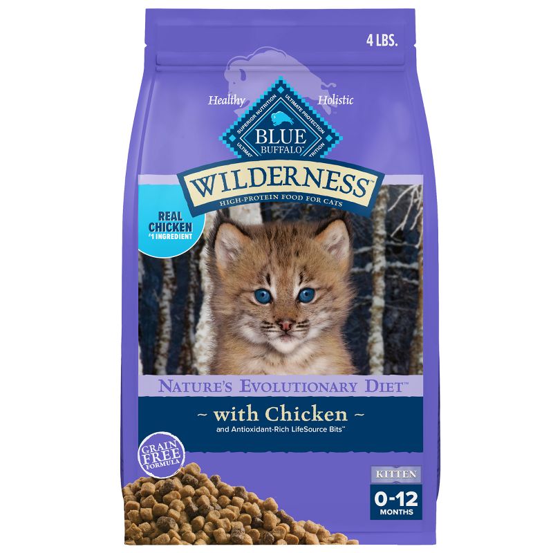 Blue Buffalo Wilderness High Protein Natural Kitten Dry Cat Food with Chicken Flavor - 4lbs