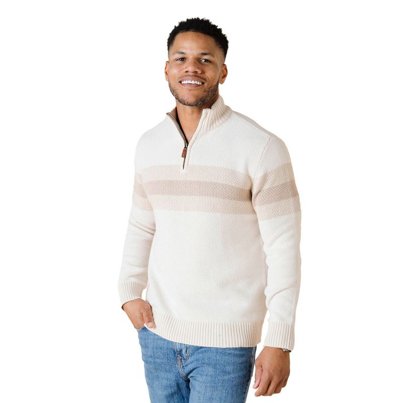 Hope & Henry Men's Organic Half Zip Pullover Sweater, Natural Chevron Chest Stripe, Small