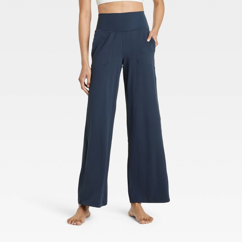 Women's Everyday Soft High-Rise Wide Leg Pants - All In Motion™ Navy Blue XXL: Moisture Wicking, UPF 50+