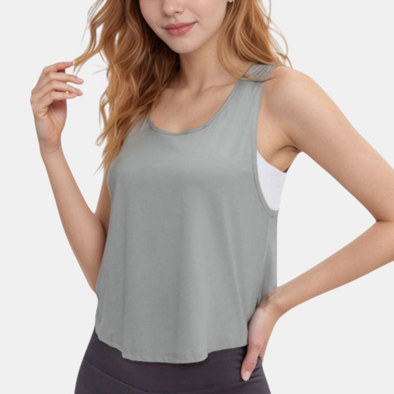 Anna-Kaci Active Women's Sleeveless Scoop Neck Cropped Tank Top for Workout and Casual Layering - Large, Gray