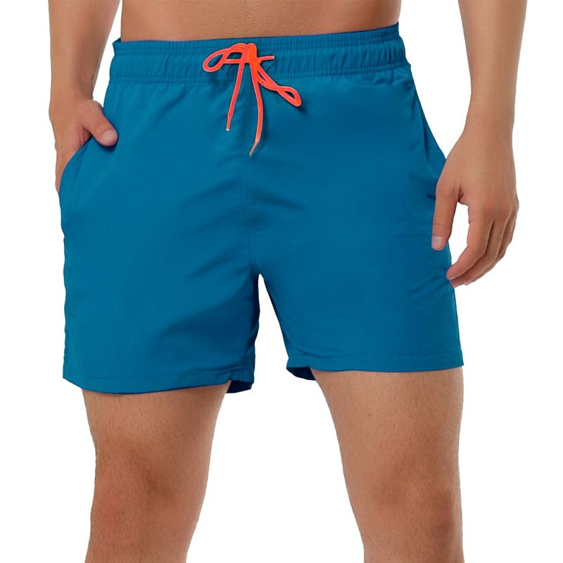 INSPIRE CHIC Men's Summer Beach Solid Color Mesh Lining Drawstring Waist Board Shorts Dusty Blue 34
