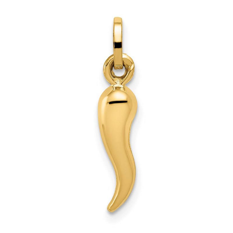 Black Bow Jewelry 14k Yellow Gold Small 3D Hollow Italian Horn Pendant, 3 x 19mm