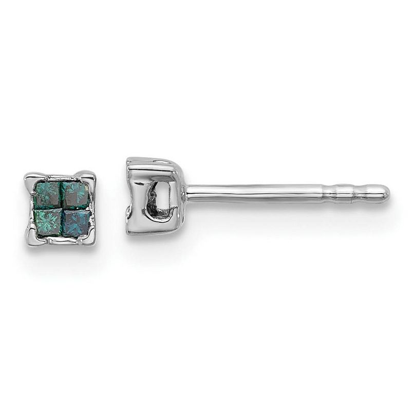 Black Bow Jewelry 1/8 Ctw Blue Princess Cut Diamond 4mm Stud Earrings in Sterling Silver