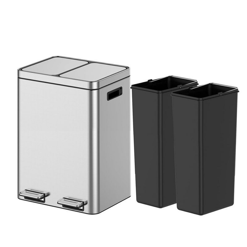 Kitchen Trash Can, 2x5.3 Gallon Garbage Can, Stainless Steel Waste Bins for Recycling and Trash