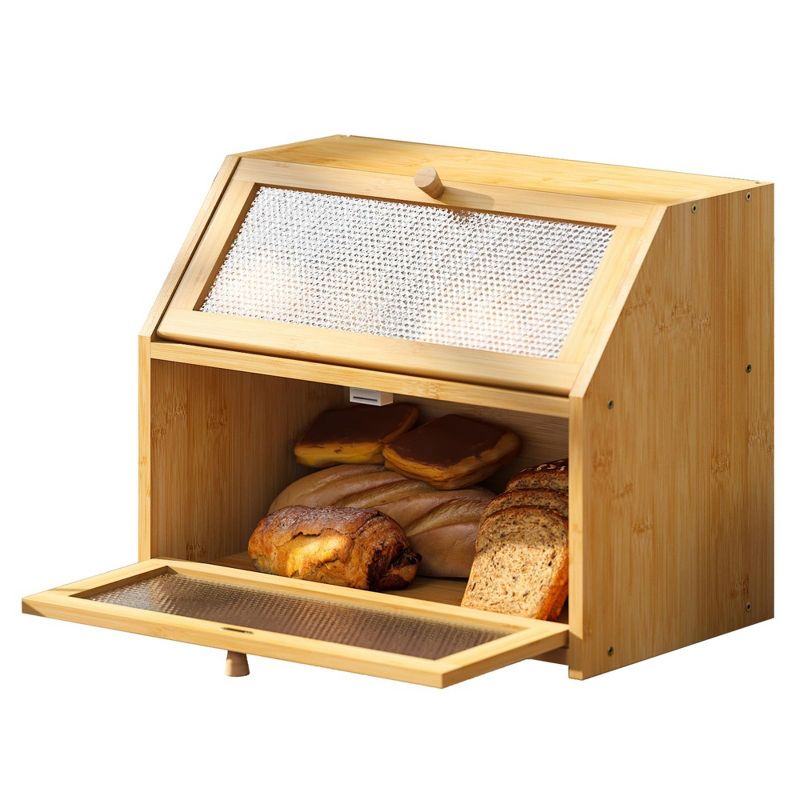 MOEPISY Double Layer Bread Box, Large Capacity Storage Container for Kitchen Countertop (Natural)