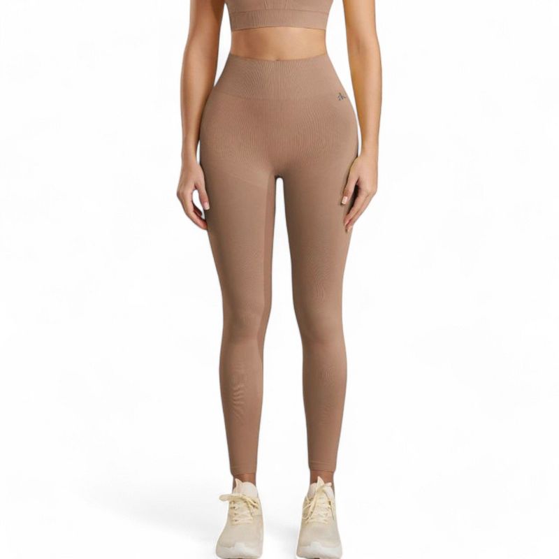 Anna-Kaci Active Women's High Waist Ribbed Leggings with Seamless Fit - Medium, Khaki